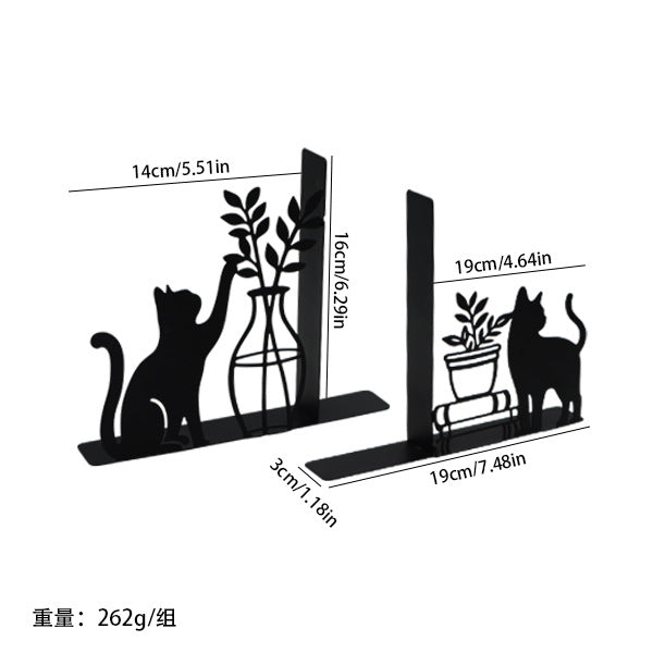 【KYL】韓系加厚金屬貓咪書架 書立 創意鏤空書擋 書架擺件 書桌裝飾 鐵藝軟裝布置