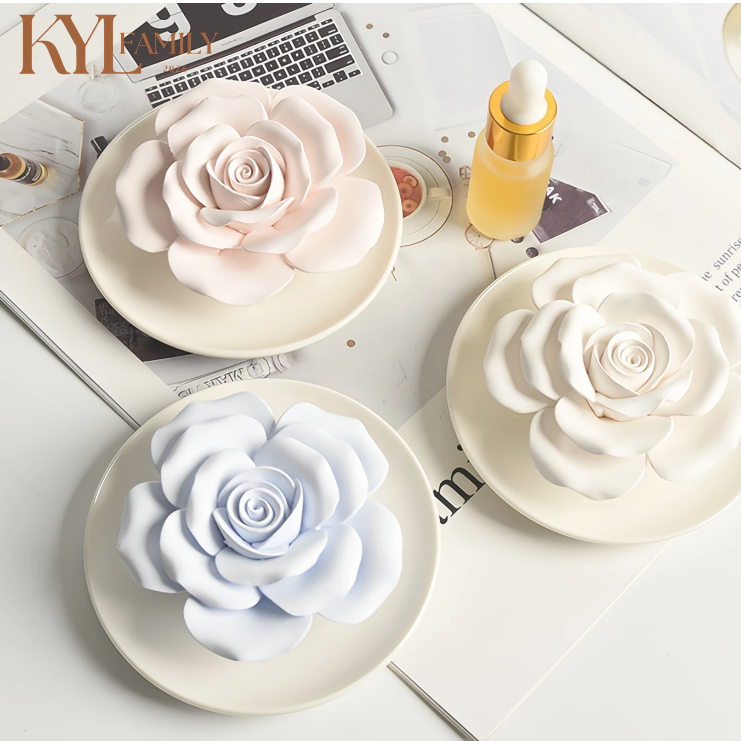 【KYL】 陶瓷擴香石 香氛石 手工捏花精油香氛擴香石 擴香陶瓷花附底盤